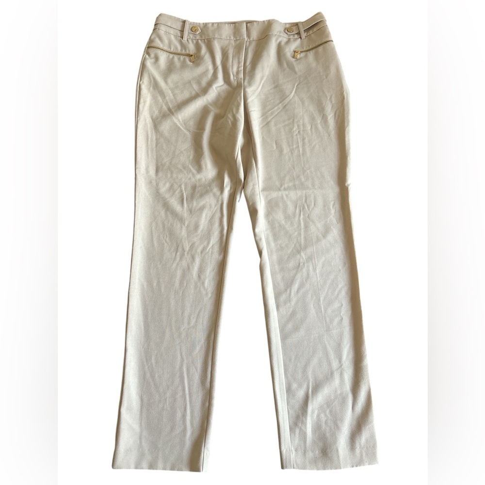 Calvin Klein Ladies Cream Dress Trousers Gold Tone Details Size 10